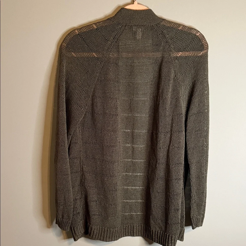 Chico's Olive Green Open Knit Cardigan Sweater 1 Coastal Grandmother Normcore - Picture 4 of 6